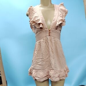 Elegant Ruffled V-Neck Chemise - Pink